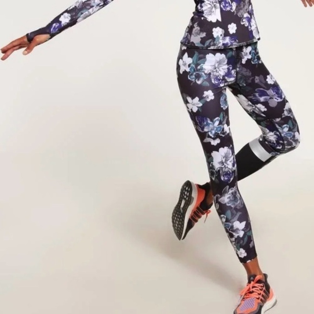 Adidas by Stella McCartney run adizero blossom floral leggings black purple